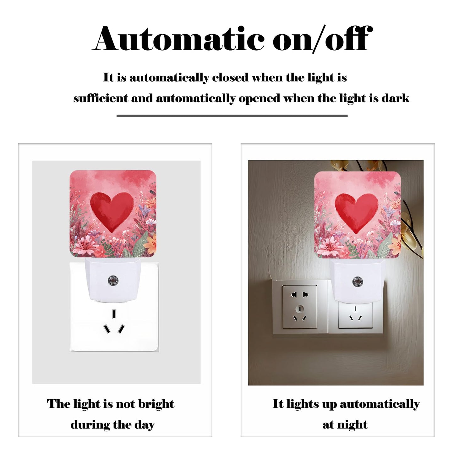 FSHVQKD Red Love Hearts Night Light,Plug-in Nightlights Auto Sensor Night Lamp Dusk-to-Dawn Lamp Home Decor for Nursery Children Girls Boys