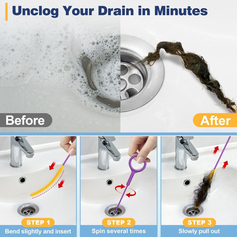 Drainsoon 35-Inch Metal Drain Snake Hair Clog Remover, Reusable Sink Snake Drain Hair Remover Tool, Flexible Break-Resistant Plumbing Snake Drain Cleaner for Shower, Bathtub, and Kitchen Sink (5 Pack)