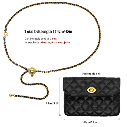 YAMEIZE PU Leather Chain Belt Bag for Women - Crossbody Waist Bag Fanny Pack Detachable Belt Chain Women Evening Mini Handbag