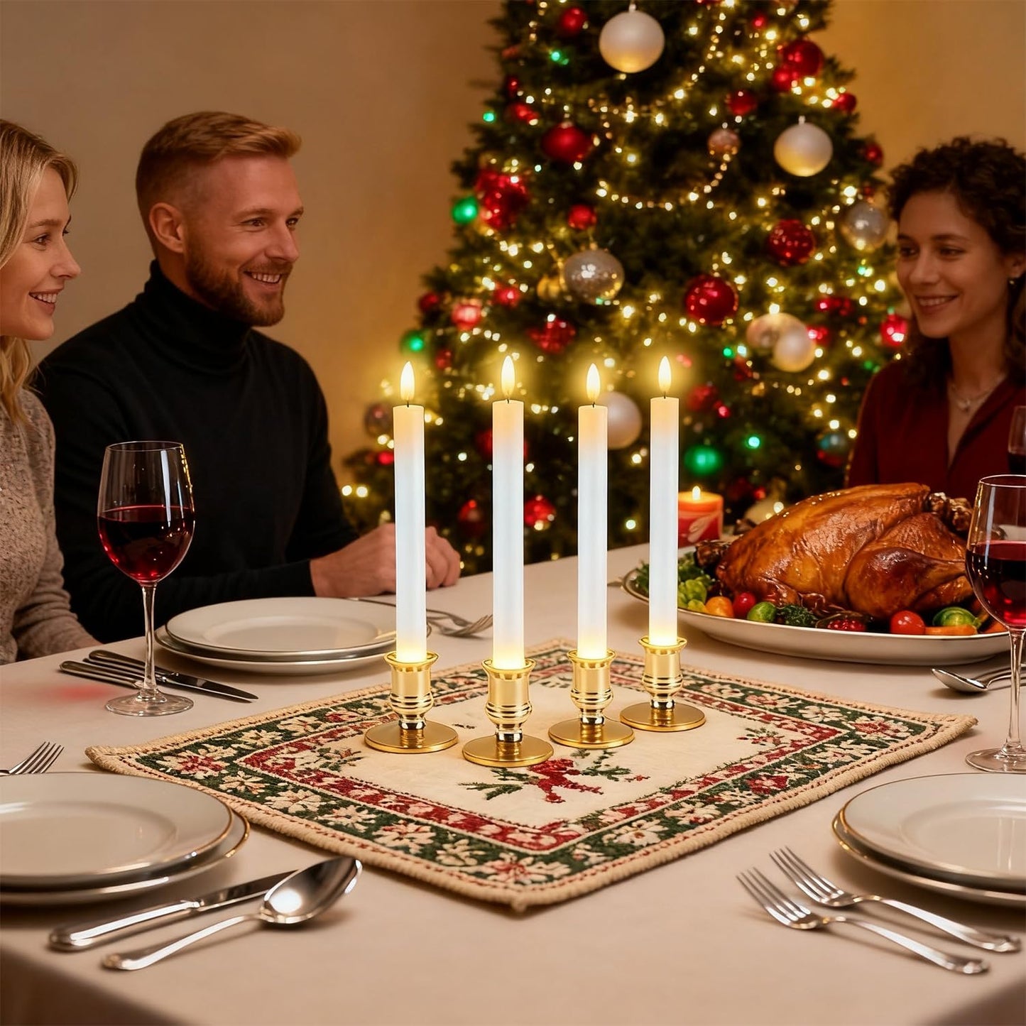 Hoisebecy Christmas Window Candles, 8 Pcs Battery Operated Flameless Taper Candles with Remote, Timer, 3D Wick, Holders & Suction Cups for Christmas, Wedding, Halloween Decor
