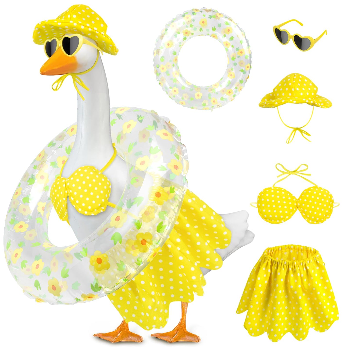 PaLuQiYa Hawaiian Goose Outfit with Sunglasses & Wreath,Porch Goose Outfits for 23" 17" Cement Plastic Goose Clothes Costumes,Garden Decor Duck Costume for Outdoor Statues(Bikini)