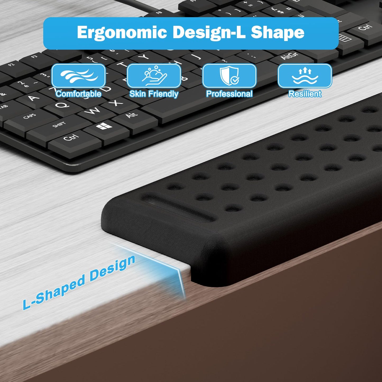 Leolee L-Shaped Desk Long Wrist Rest Elbow 60CM, Black Memory Foam Arm Rest for Desk with Non-Slip Base, Ergonomic Desk Edge Cushion, Wrist Support for Computer Keyboard, Typing, Office, Home