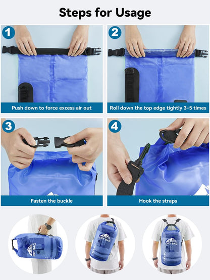 HEETA Dry Bag Waterproof for Women Men, Roll Top Lightweight Dry Storage Bag Backpack with Phone Case for Travel Swimming Boating Kayaking Paddle Board Camping Beach Accessories (Bluish Violet, 20L)