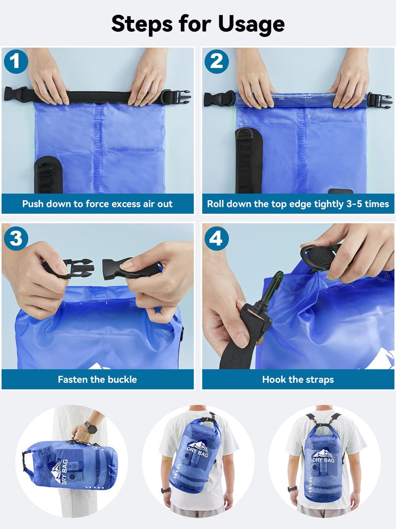 HEETA Dry Bag Waterproof for Women Men, Roll Top Lightweight Dry Storage Bag Backpack with Phone Case for Travel Swimming Boating Kayaking Paddle Board Camping Beach Accessories (Bluish Violet, 10L)