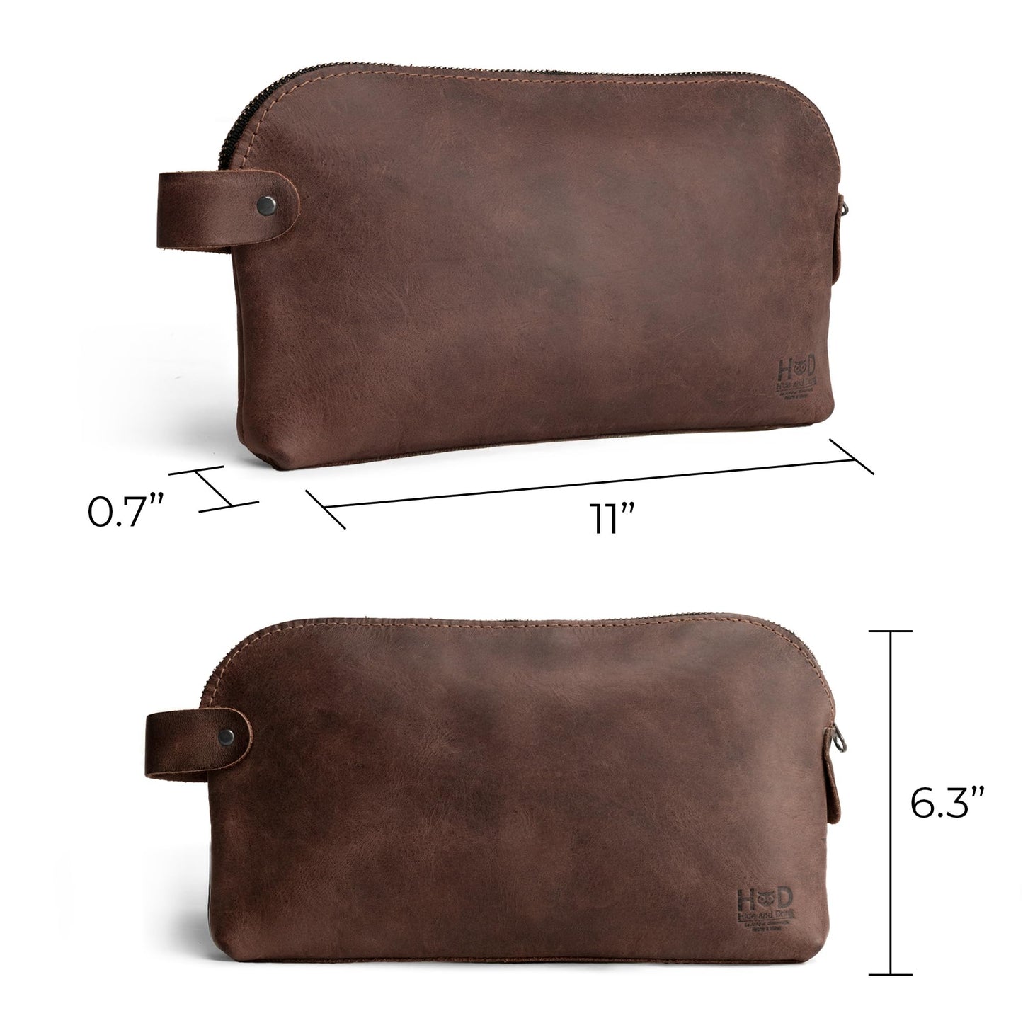 Hide & Drink, Large Rustic All Purpose Dopp Kit Utility Bag for Cords & Chargers, Travel Bag, Multi-Purpose Bag, Full Grain Leather, Handmade, Bourbon Brown