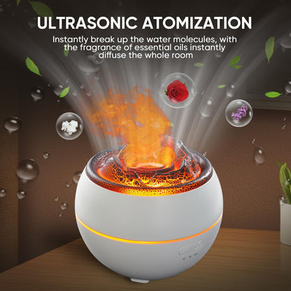 Essential Oil Diffuser, Volcano Fire Flame Aromatherapy Diffuser, 360ml Ultrasonic Cool Mist Humidifier, Scent Aroma Diffuser with 7 Colors Light, Timer & Auto Shut-Off for Home, Room (Black)