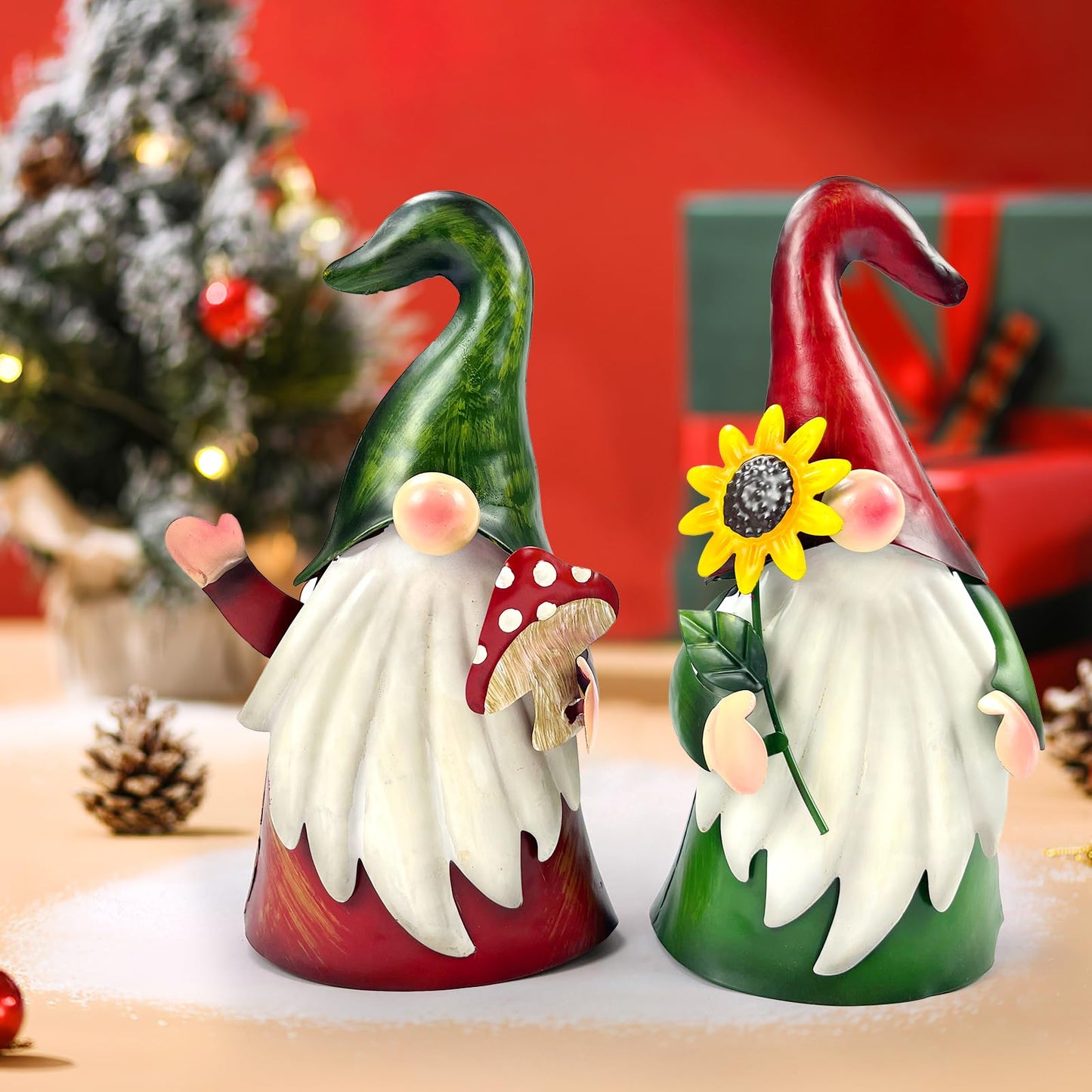 HONGLAND Metal Gnome Yard Art Outdoor Gnomes Garden Statue 18 Inch Gnome Figurine Decorative Stakes for Holiday Christmas Lawn Patio Yard Garden Decor-2 PCS