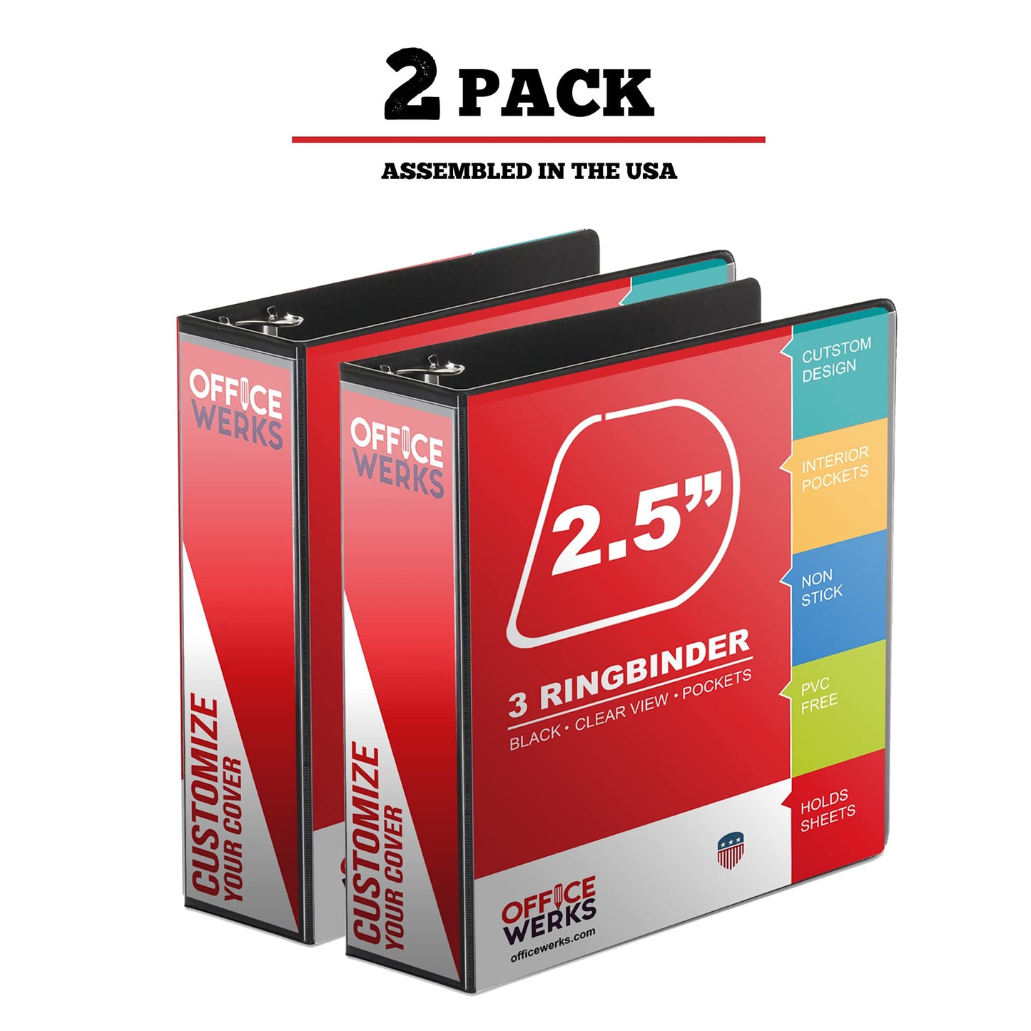 Performore Premium 3 Ring Binder, Professional Angle D Ring 2.5 Inch, Presentation Folder for Standard Pages 8.5 x 11 with Pockets, Crystal Clear View Black (2 Pack)