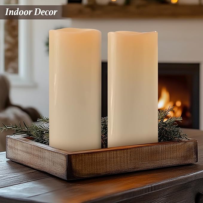 5" x 14" Large Waterproof Outdoor Flameless Candles Battery Operated LED Flickering Pillar Candles with Remote and Timer for Indoor Outdoor Lanterns, Off White, Long Lasting, Set of 2