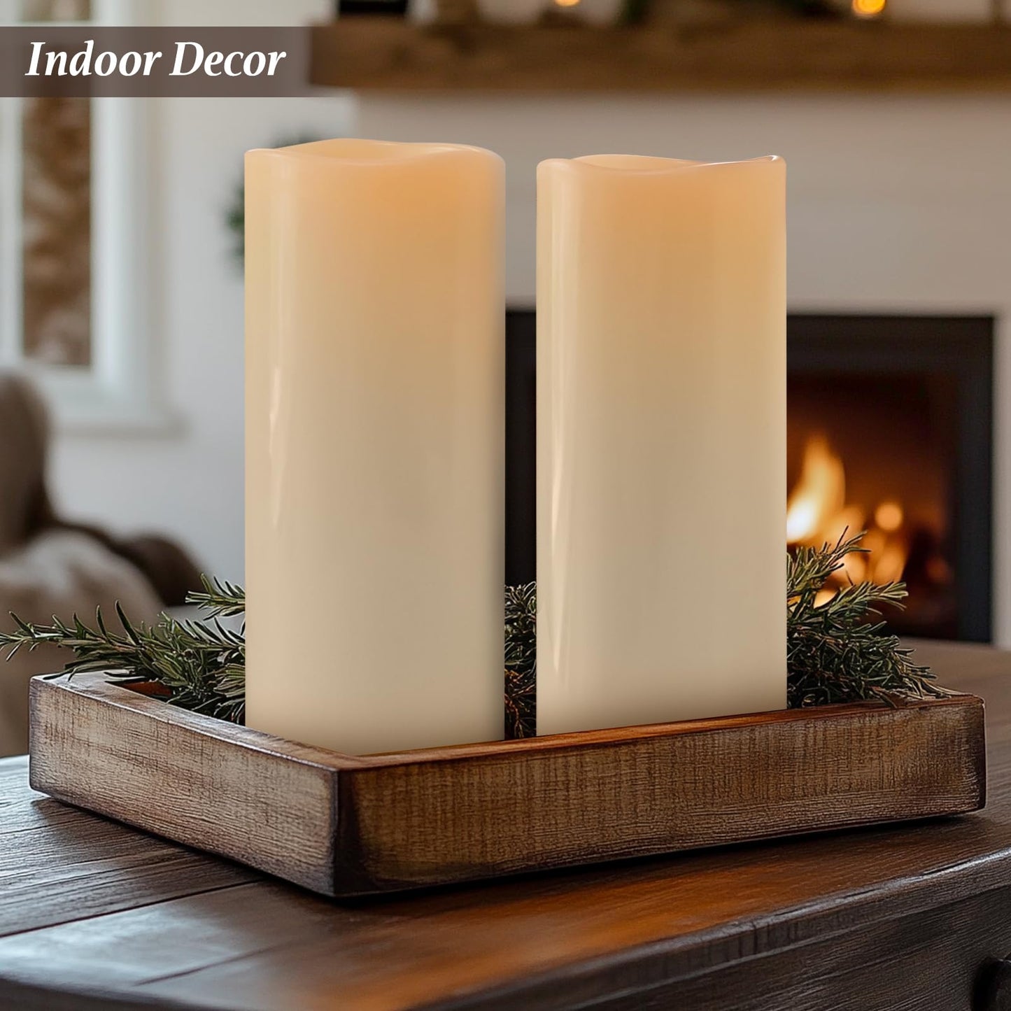 Yongmao 5" x 14" Large Waterproof Outdoor Flameless Candles Battery Operated LED Flickering Pillar Candles with Remote and Timer for Indoor Outdoor Lanterns, Off White, Long Lasting, Set of 2