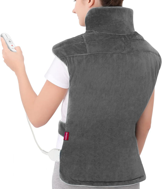 Comfytemp Heating Pad for Back Pain Relief, 22"x33" XXL Weighted Electric Neck Shoulders Heat Pad, 2H Auto-Off, Large Back Heated Wrap, Birthday Gifts for Women Men, Washable, Gray