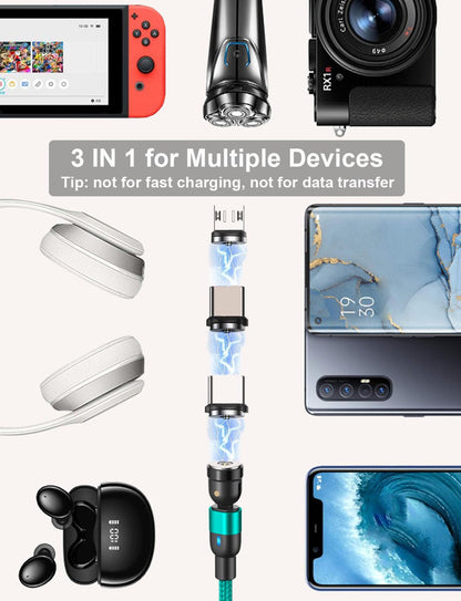 Magnetic Charging Cable (4Pack, 3.3ft/3.3ft/6.6ft/6.6ft)/360°&180° Rotating Magnetic USB C Charging Cable with LED/Magnetic Charger Cable/Magnetic Phone Charger Cord-Nylon Braided for More Devices