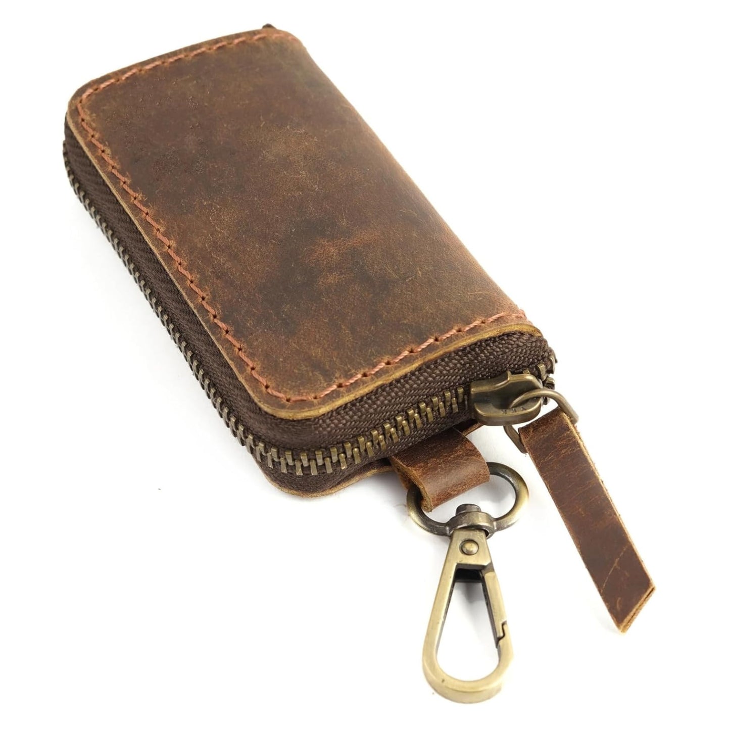 Handmade Full Grain Leather Car Key Holder & Zippered Coin Purse | Belt Loop Key Chain, Compact Earphone Holder, Multi-Functional Money Purse, Elegant Leather Accessory, Versatile Key Organizer
