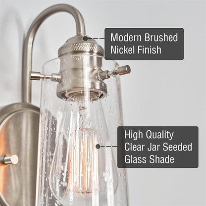 Kira Home Rayne 10" Modern Farmhouse Wall Sconce, Gooseneck Bathroom Light, Seeded Glass Shade + Brushed Nickel Finish