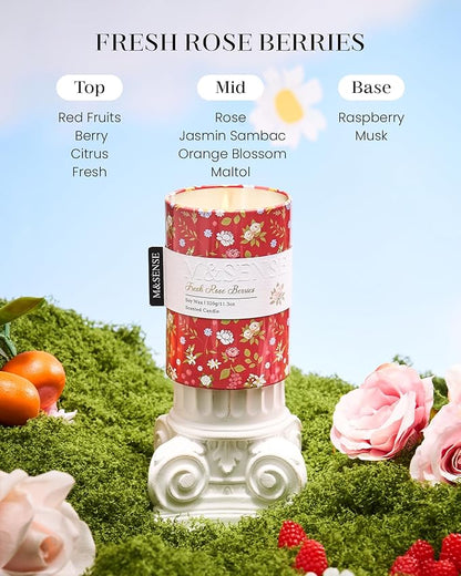 M&SENSE Fresh Rose Berries Scented Candle, Medium Jar Candle 11.3oz Natural Soy Wax for Home Scented, Floral Candles Gift for Spring Holiday, Up to 70 Hours Burning Long-Lasting Fragrance