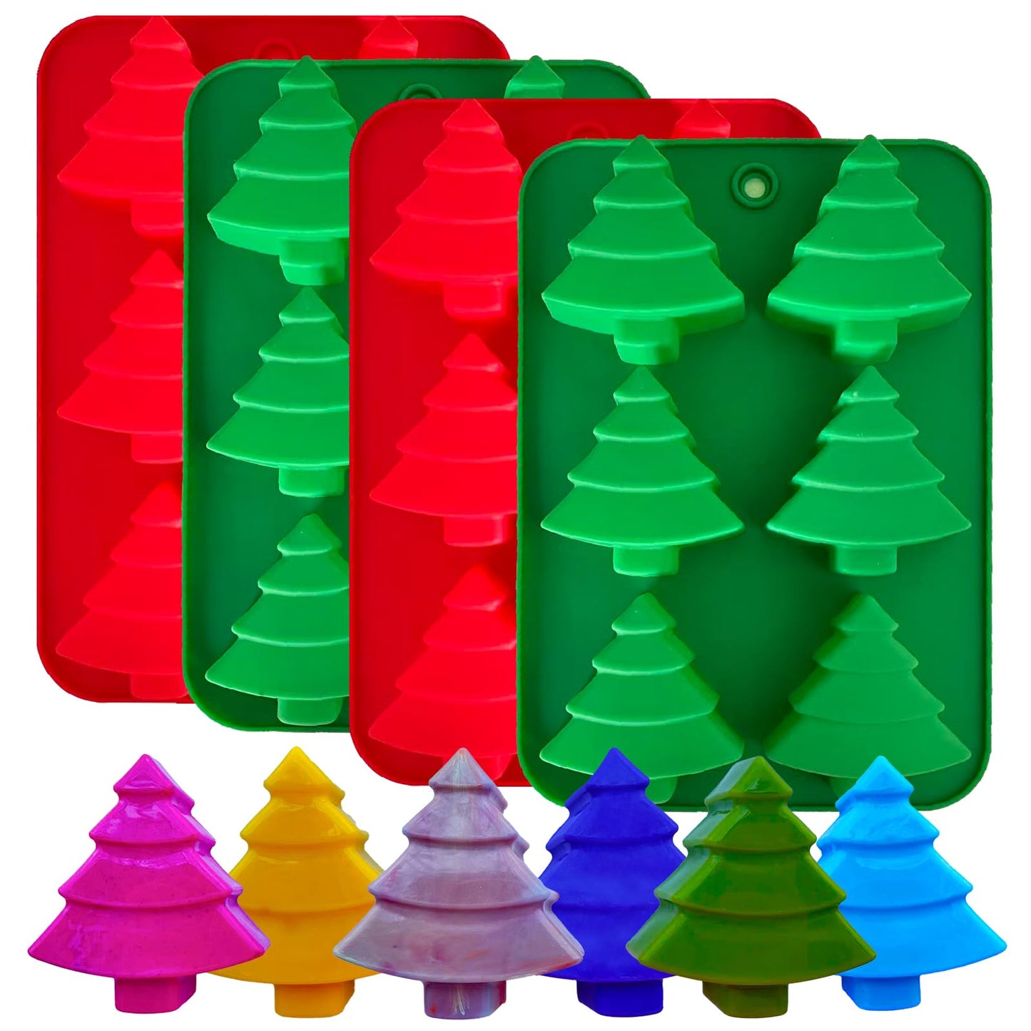 4 Pcs Christmas Silicone Molds, 6 Cavity Christmas Trees Candy Baking Trays for Holiday Cakes,Candies,Gummy,Chocolates,Jelly,Soap,Ice Cube,Cookies