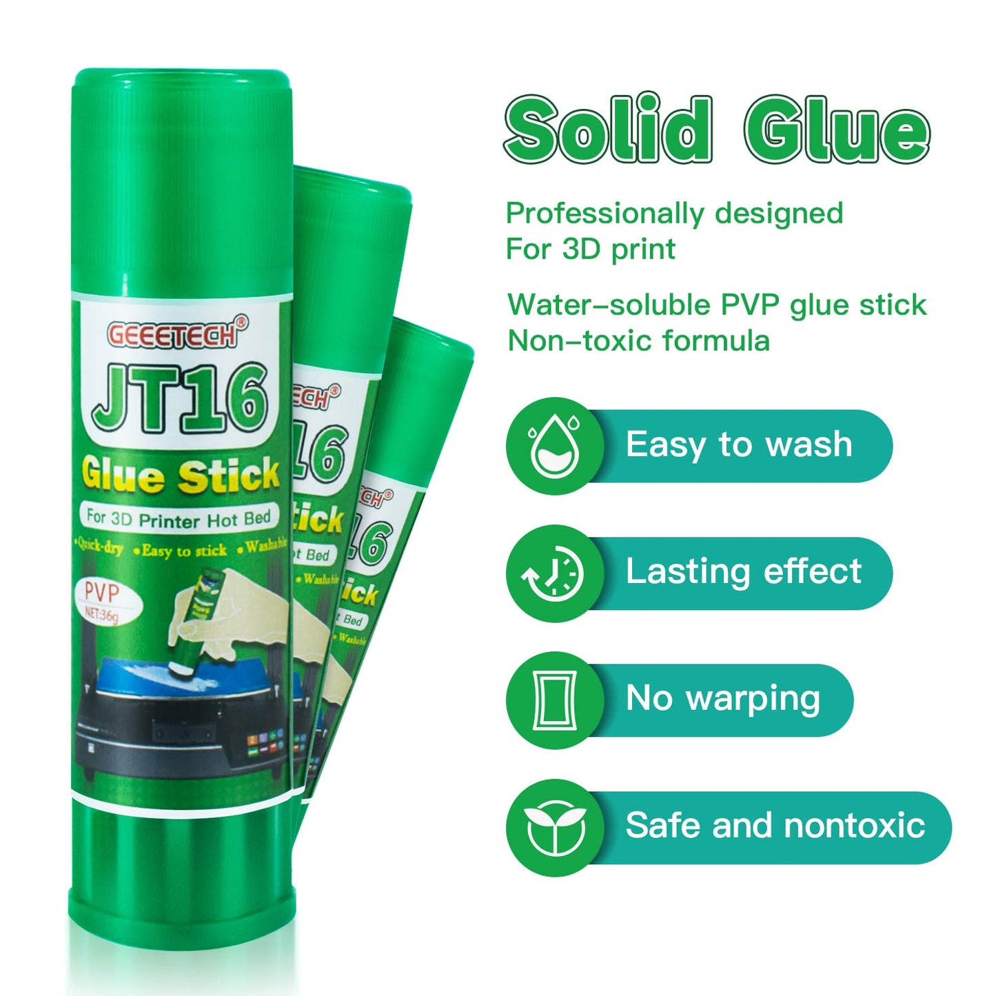 Geeetech 3D Printer Glue Sticks 6 Pack, 3D Printer Bed Adhesive for Hot Bed Printing, 36 Gram Each, Washable, PVP Solid 3D Print Glue Stick 3D Gloop for PLA/ABS/PETG/PC/PA/TPU Removing Printing Models
