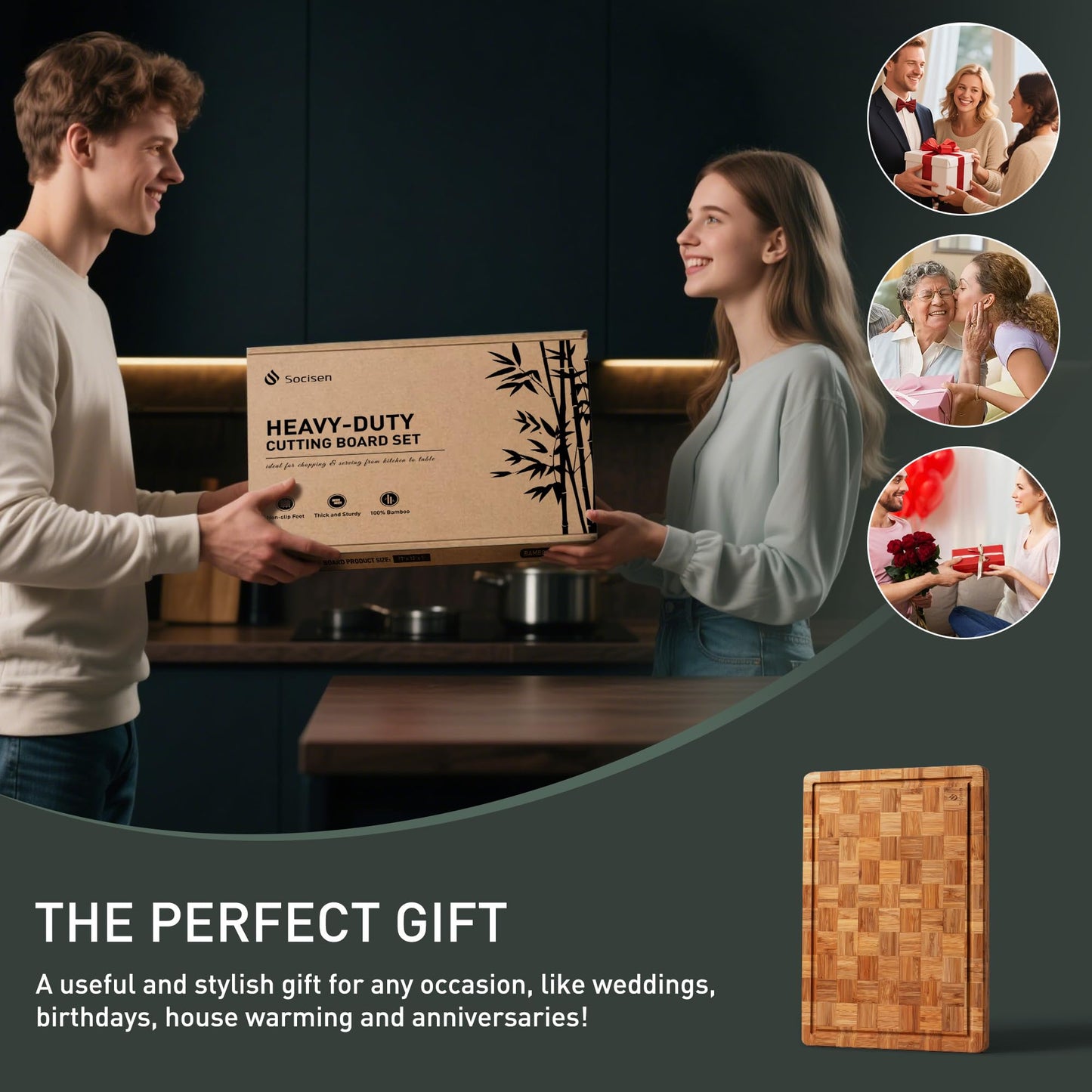 Bamboo Cutting Boards Non Toxic Wood Wooden Cutting Board for Kitchen Non Slip Christmas Xmas Birthday Law Step Stepmom Stepmother Have Everything Good Unique Useful Present