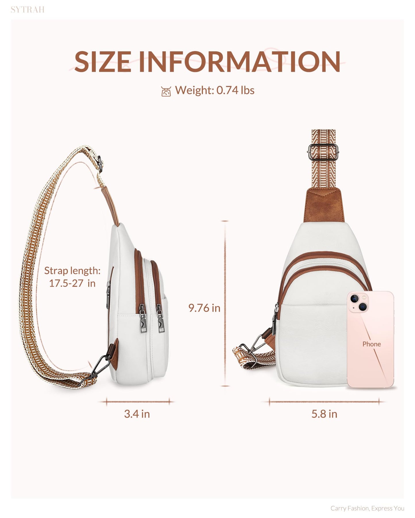 SYTRAH Sling Bag for Women, Crossbody Bags Purse for Women Trendy Vegan Leather Chest Bag with Adjustable Guitar Strap, Beige Brown