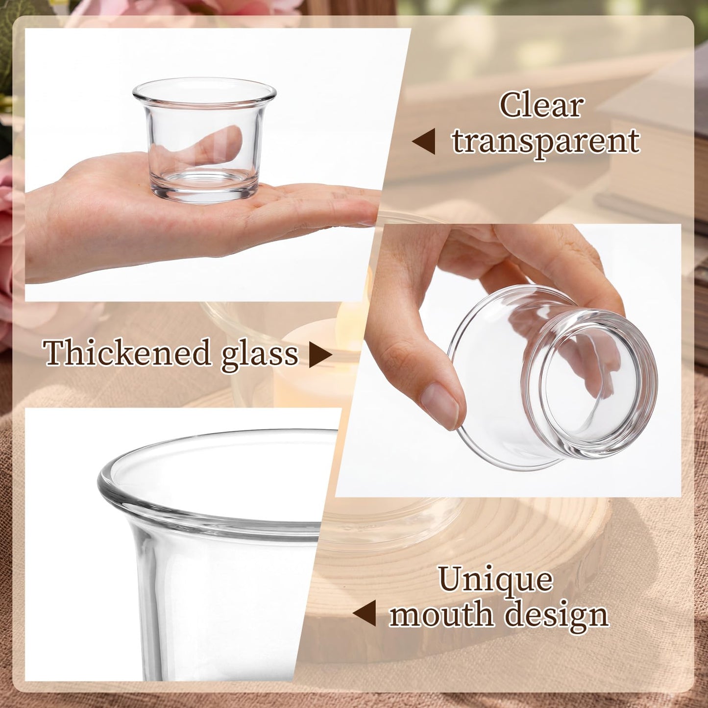 Mumufy 100 Pack Clear Glass Votive Tealight Candle Holder, Clear Chunky Glass Lip Oyster Candle Holders for Wedding Party Decorations Bulk, Holiday Christmas Home Decor