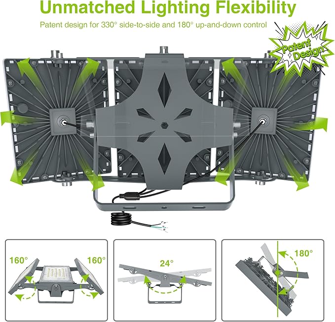 STASUN 2 Pack LED Flood Lights Outdoor, Max Series 300W 30000lm 6000K Daylight IP66 Waterproof, Commercial Parking Lot Lights, 3 Heads for Yard Street Stadium Outdoor Area Floodlight Security Light