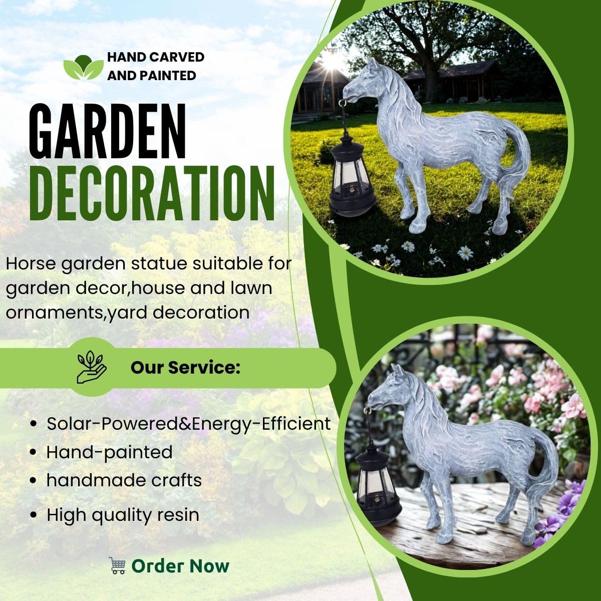 Horse Garden Statue with Solar Lantern,Garden Outdoor Horse Figurines Decor for Farmhouse Patio Yard Lawn Home Gifts for Mom Grandma Wome Housewarming Christmas Birthday