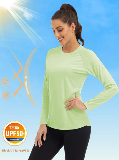 MAGCOMSEN Gym Shirts for Women Long Sleeve Rash Guard Shirts for Women Running Shirts for Women Fishing Shirts Hiking Shirts for Women Summer T Shirts Light Green