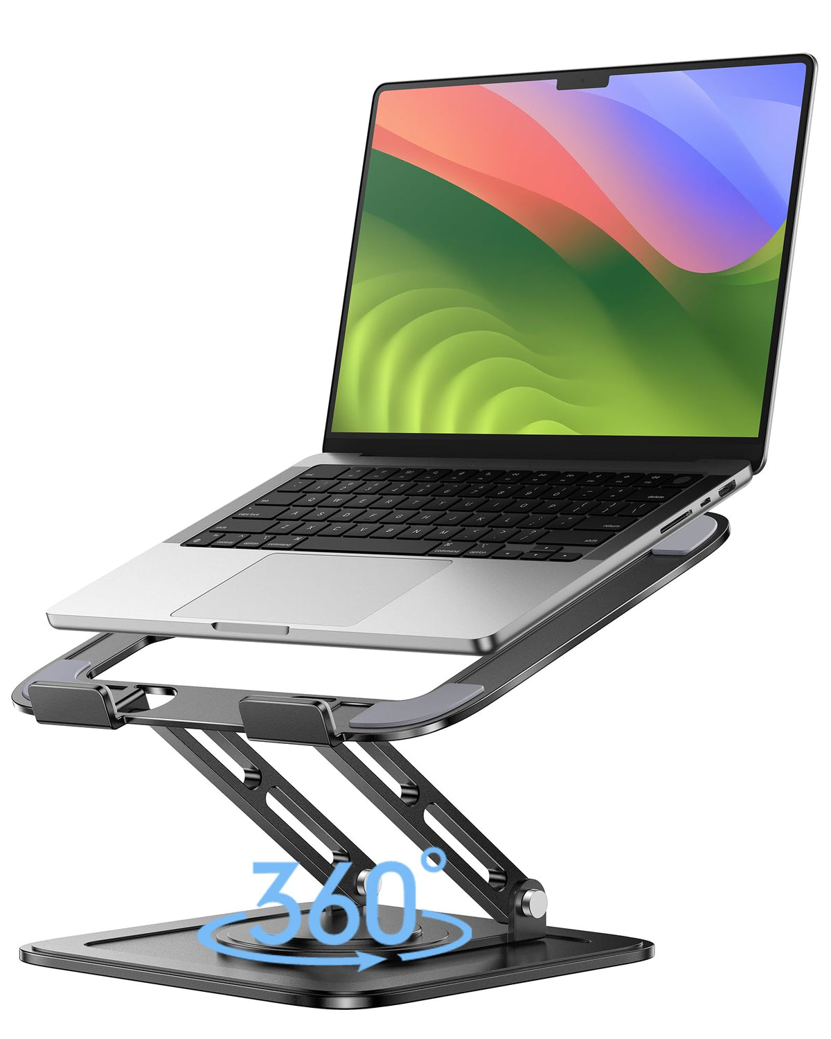 LOXP Adjustable Laptop Stand, Computer Stand with 360 Rotating Base, Ergonomic Laptop Riser Mount for Desk Foldable Protable Computer Desk Fits with MacBook Pro Air (10-16") - Black