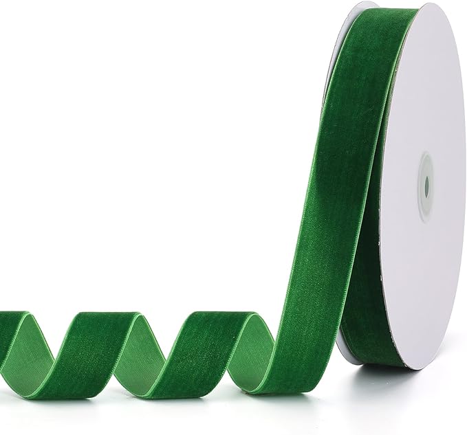 Green Velvet Ribbon 1" x 20Yd,Great for Gift Wrapping,Hair Bows Making, Wreaths,Wedding and Christmas Party Decoration(Green 1")
