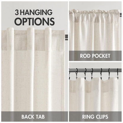 MIULEE Non-See-Through Privacy Linen Curtains 2 Panels, Light Filtering Window Curtains Farmhouse Textured Back Tab Semi Sheer Drapes for Bedroom Living Room, 52 x 84 Inches Long, Natural White
