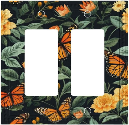 Butterflies Flower Garden Dual Outlet Covers Wall Plate 2 Gang Rocker Decora Decorative Switchplate Electrical Faceplate GFCI Light Switch Covers for Farmhouse Living Decor