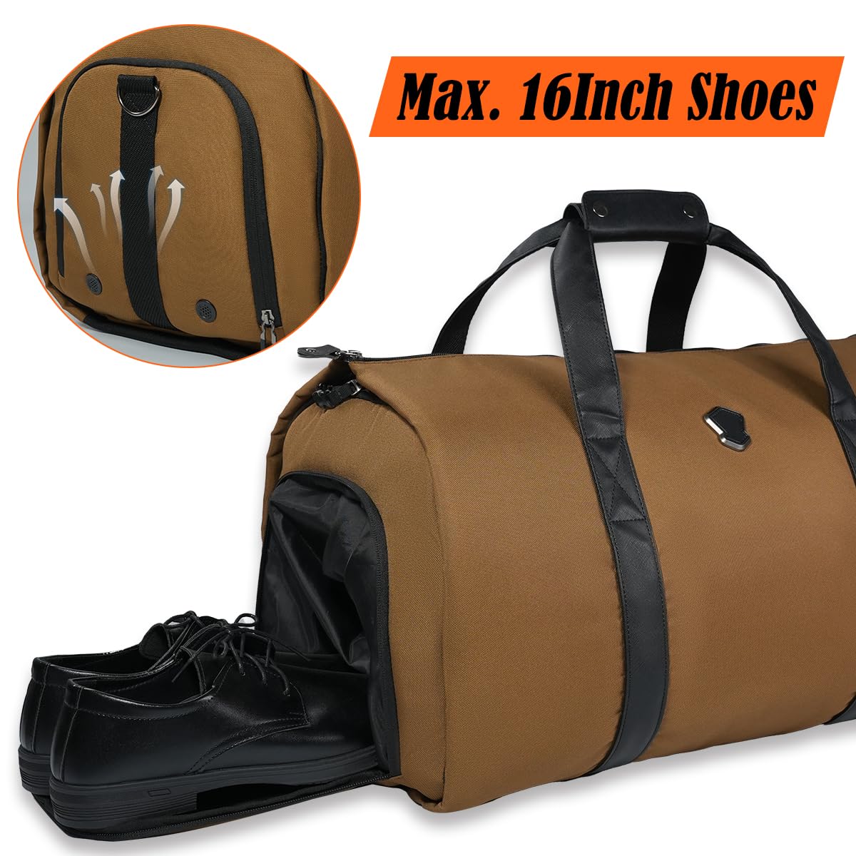 WELKINLAND 2-Suit Garment Duffle Bags for Travel Men, 60L-Large Carry on Garment Duffel Bag, Convertible Garment Duffel Bag w/Shoe Compartment, Foldable Garment Bags for Hanging Clothes Travel