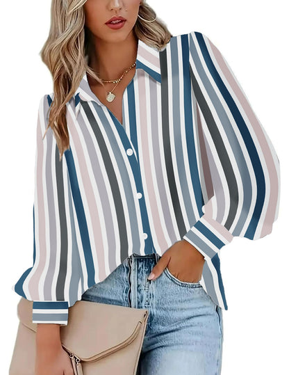 Zeagoo Womens Shirts Button Down Printed Lantern Long Sleeve Blouse Fashion Casual Tops 2025