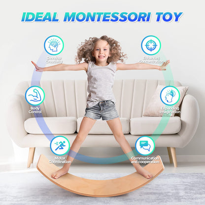 Wooden Balance Board Kids, 37" Natural Wobble Board Wooden Toys for Toddlers Kids & Adults, Birthday Gifts for 2 3 4 5 6 7 8 Year Old Boys Girls, Open Ended Montessori Waldorf Learning Toy