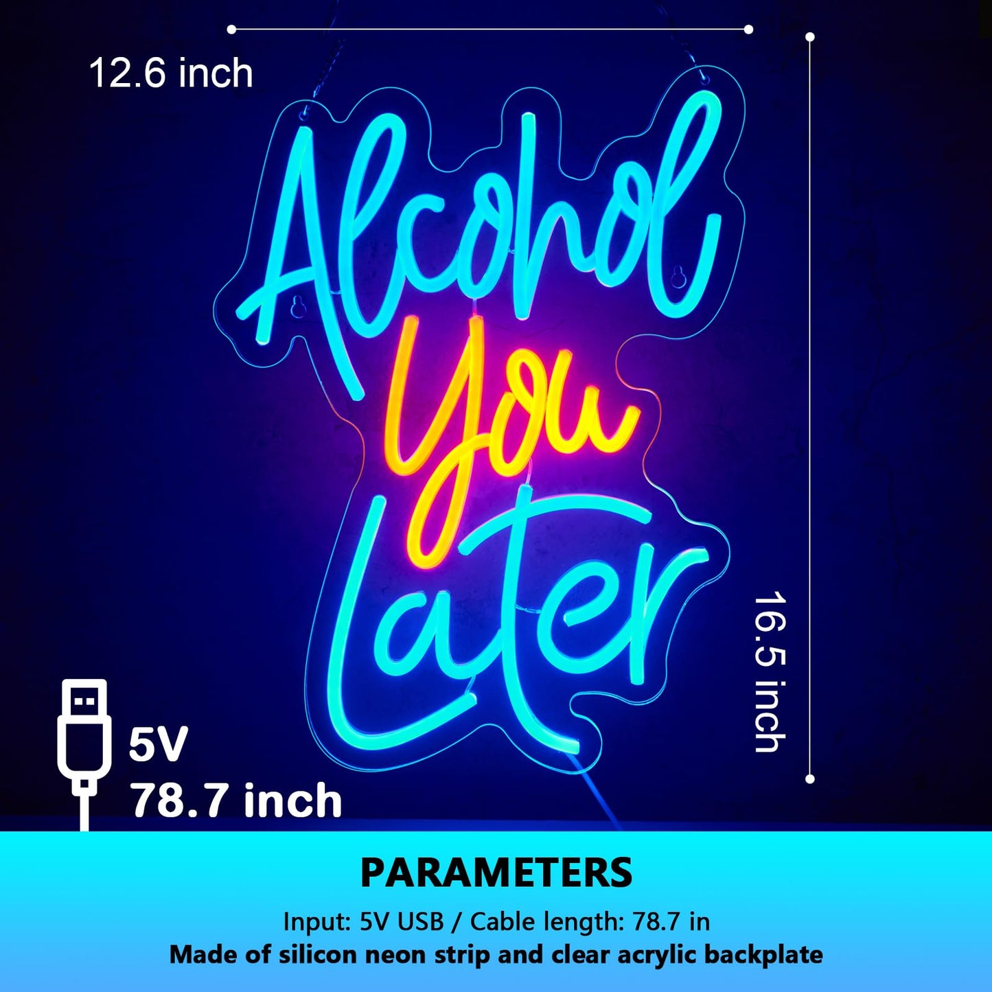 Alcohol You Later Neon Sign Alcohol Neon Sign for Wall Decor Party Deco USB Dimmable LED Neon Lights for Beer Bar Kitchen Restaurant Home Bar Pub Tavern Party Man Cave Club Shops Hotel Store Business Gift