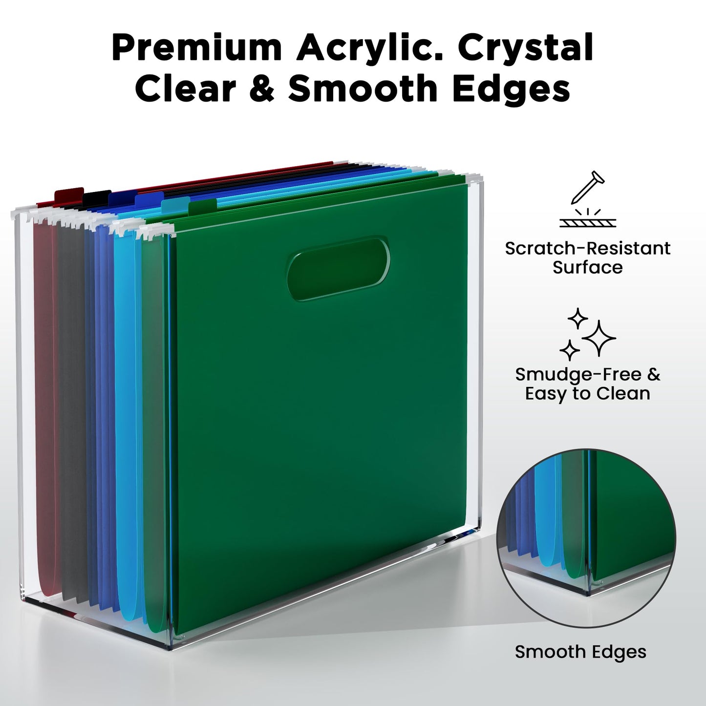 File Organizer for Desk - This Acrylic Storage Box is great for Office Organization - Its Modern Acrylic Magazine Holder makes a Great Gift for Home/Work Space