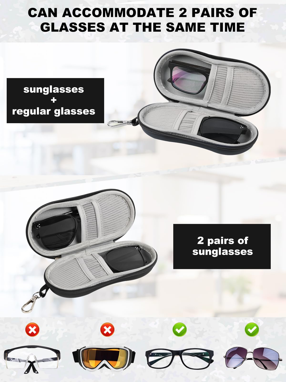 CORVIDA Double Glasses Case Hard EVA Shell Dual Eyeglasses Case Travel Sunglasses Organizer Includes Microfiber Cloth & Mini Screwdriver (Black)