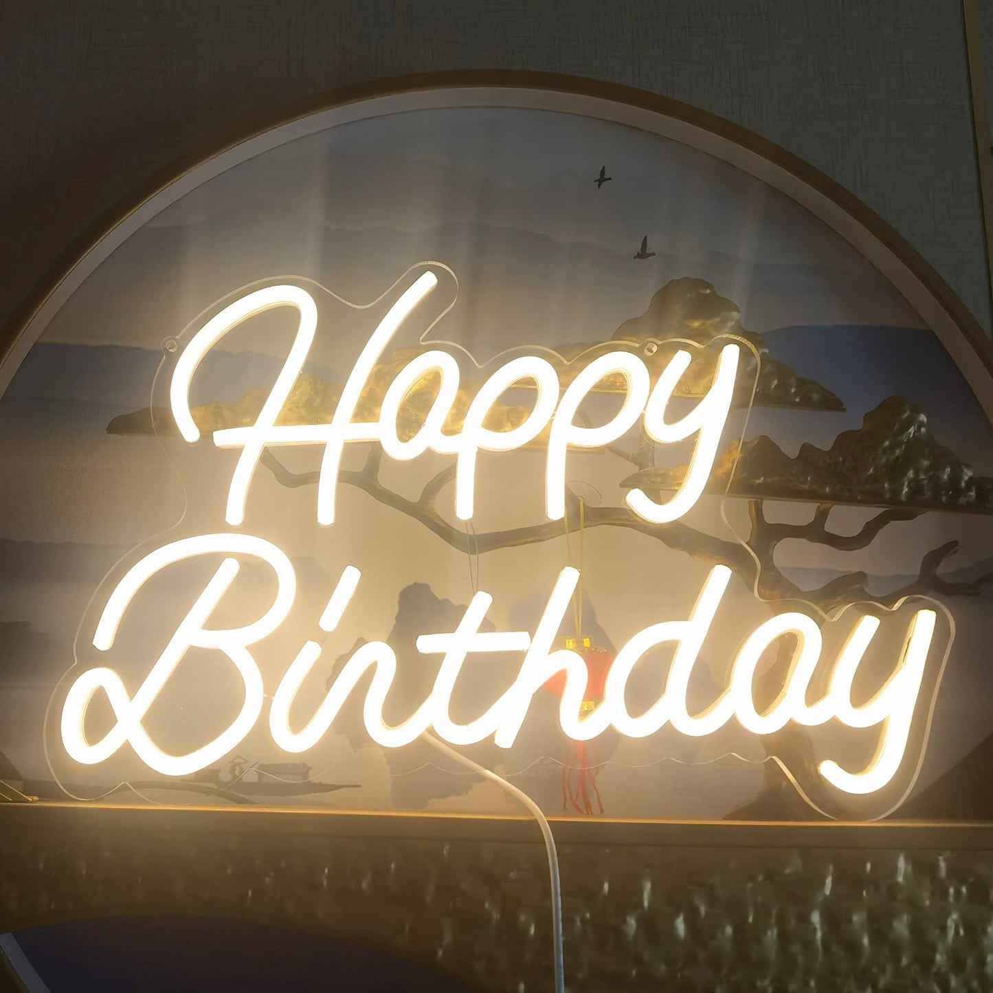 HFHungkeong Happy Birthday LED Neon Decor Night Light for Bedroom Bar Wedding Cafe Christmas Celebration Anniversary,Hanging Birthday Party Light Up Signs with Dimmable Switch(Warm White)