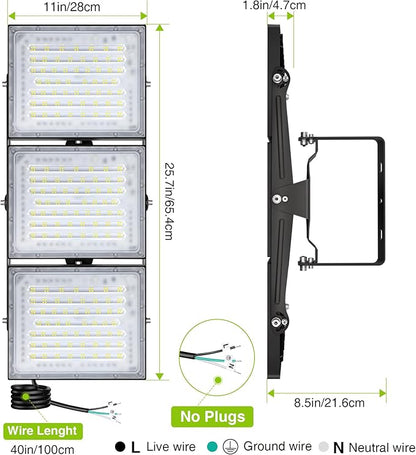LED Flood Light Outdoor, STASUN 600W 60000lm 6000K Daylight White IP66 Waterproof, Commercial Parking Lot Light,3 Heads for Yard Street Stadium House Floodlight Bright Security Lights for Outdoor Area