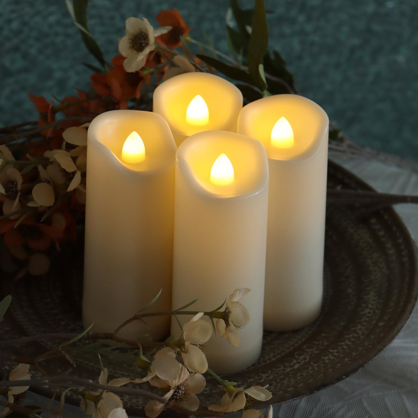iZAN 4 Pack Flameless Battery Operated LED Pillar Candles with Remote Outdoor Waterproof Flickering Decorative Lights for Halloween Christmas Home Kitchen Décor Wedding Party Event Decorations 2”x6”