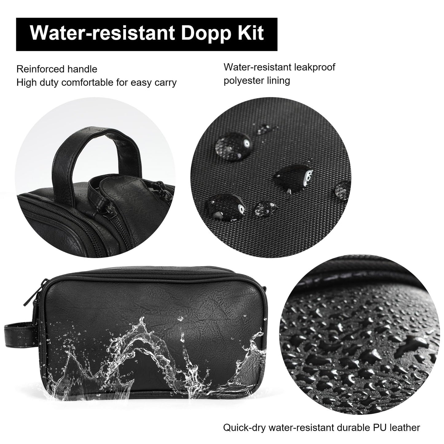 Ezday Toiletry Bag for Men and Women, Travel Essentials Shaving Dopp Kit, Travel Bag Toiletries Organizer Case for Grooming, PU Leather Water Resistant Cosmetic Bag Pouch (Black, Medium)
