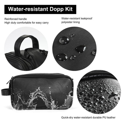 Ezday Toiletry Bag for Men and Women, Travel Essentials Shaving Dopp Kit, Travel Bag Toiletries Organizer Case for Grooming, PU Leather Water Resistant Cosmetic Bag Pouch (Black, Medium)