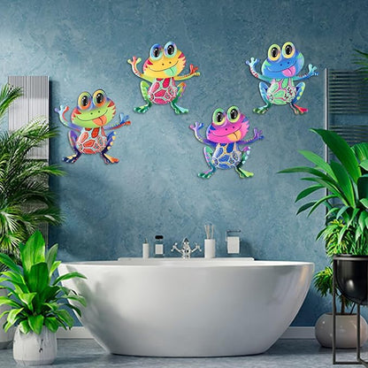 Metal Frog Wall Decor, 4Pcs Frog Iron Wall Art Sculptures Art Frogs Wall Hanging Sculpture Decoration. Outdoor Fence Art for Home Garden, Fence, Patio, Yard, Bedroom Outside Gifts for Adults