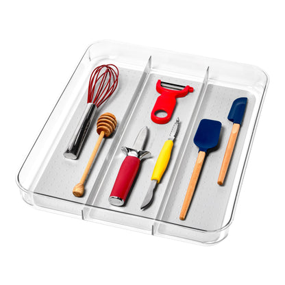 madesmart Classic Large Utensil Tray, Soft Grip, Non-Slip Kitchen Drawer Organizer, 3 Compartments, Multi-Purpose Home Organization, BPA Free, White