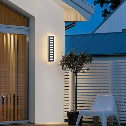 Outdoor Wall Light LED 18W Long 11.8in - Black Metal Waterproof Modern Exterior Lighting Fixture,3-Color Changeable,Frosted Acrylic Porch Sconce,for Patio,Garage,Courtyard
