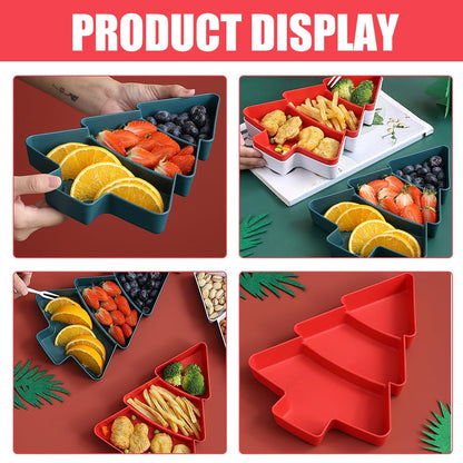 Amosfun Christmas Tree Snack Serving Tray 3 Grids Tree Shaped Plates for Dried Fruits Candy Nuts Treats Snack Christmas Party Favors 7 x 10 x 1.2 Inch