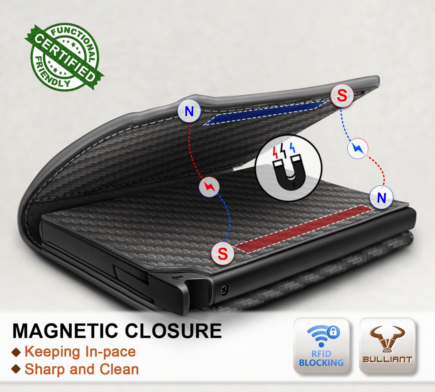BULLIANT Men Wallet Leather Wallet Card Holders Money Clip for Men 10Cards-Magnetic Flip on Metal Case