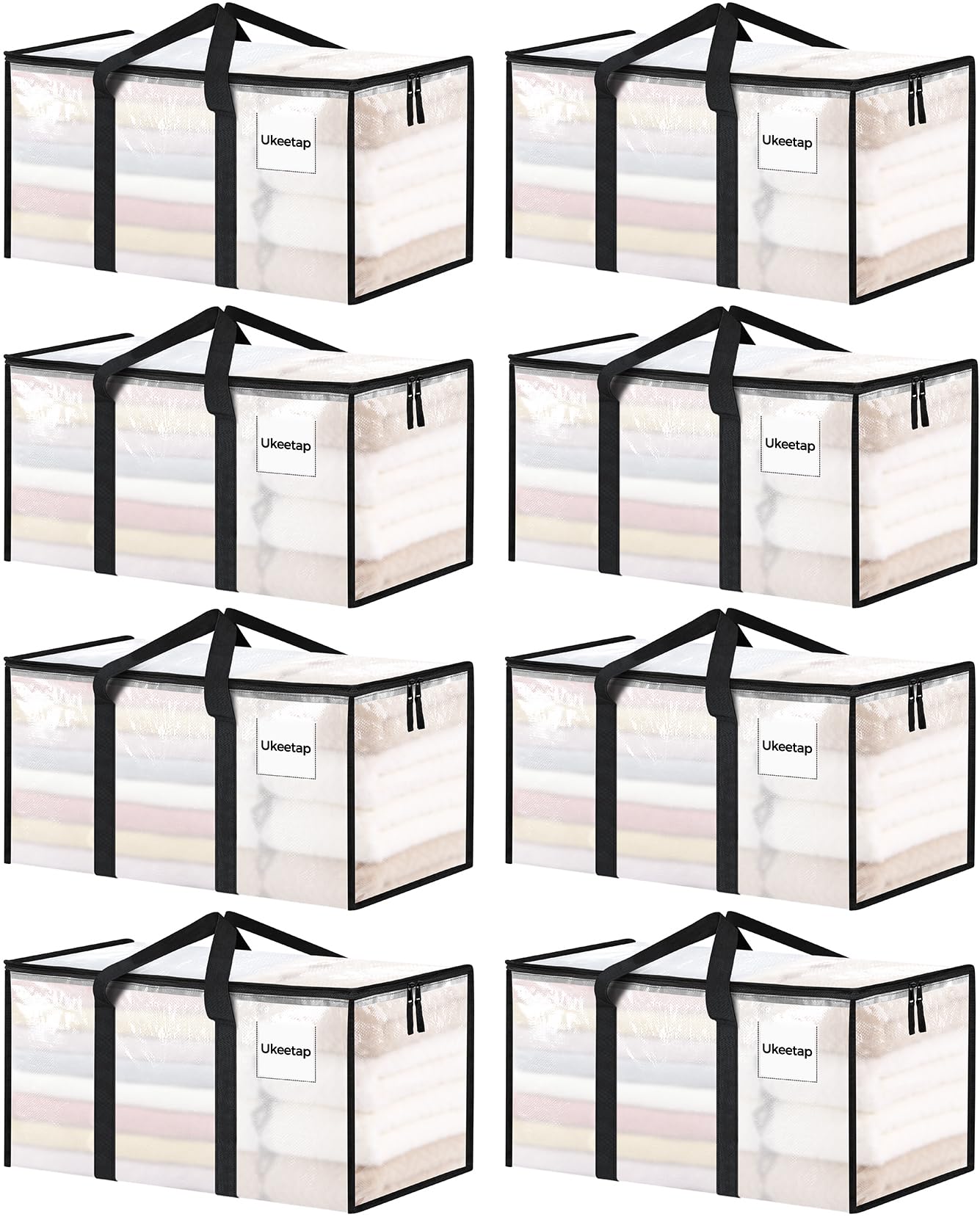 8 Pack Extra Large Heavy Duty Moving Bags, Clear Storage Bins with Lids, Reinforced Handles & Heavy-Duty Zippers Moving Boxes Storage Bags Totes for Clothes Packing, Dorms, College Supplies, Clear