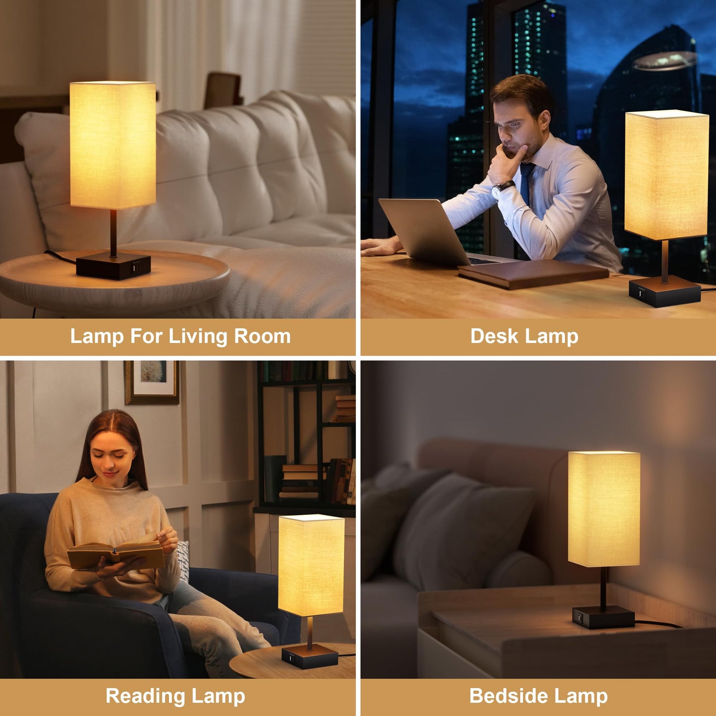 Sailstar Bedside Lamps, Table Lamp with USB C+A Charging Ports, 3 Way Dimmable Touch Control, Small Nightstand Lamps for Bedroom, Home Decor, Living Room, LED Bulbs Included, Upgraded Beige