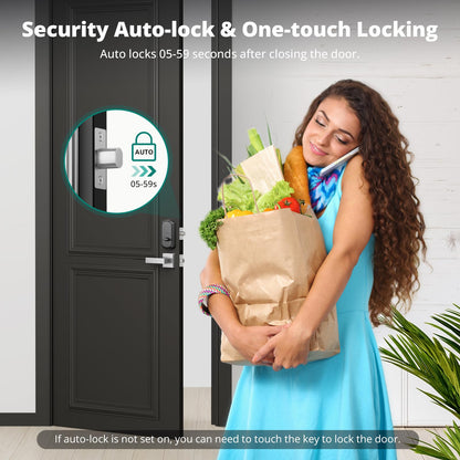 Keyless Entry Door Lock with Handle Set - Fingerprint Door Locks, Electronic Keypad Deadbolt, Smart Locks for Front Door, Auto-Lock & One Touch Locking, Easy Installation - Satin Nickel